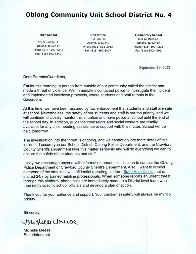 letter about lockdown